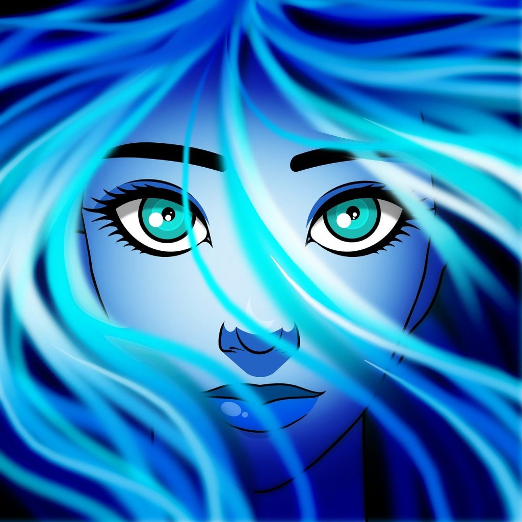 Image of a blue watery woman's face
